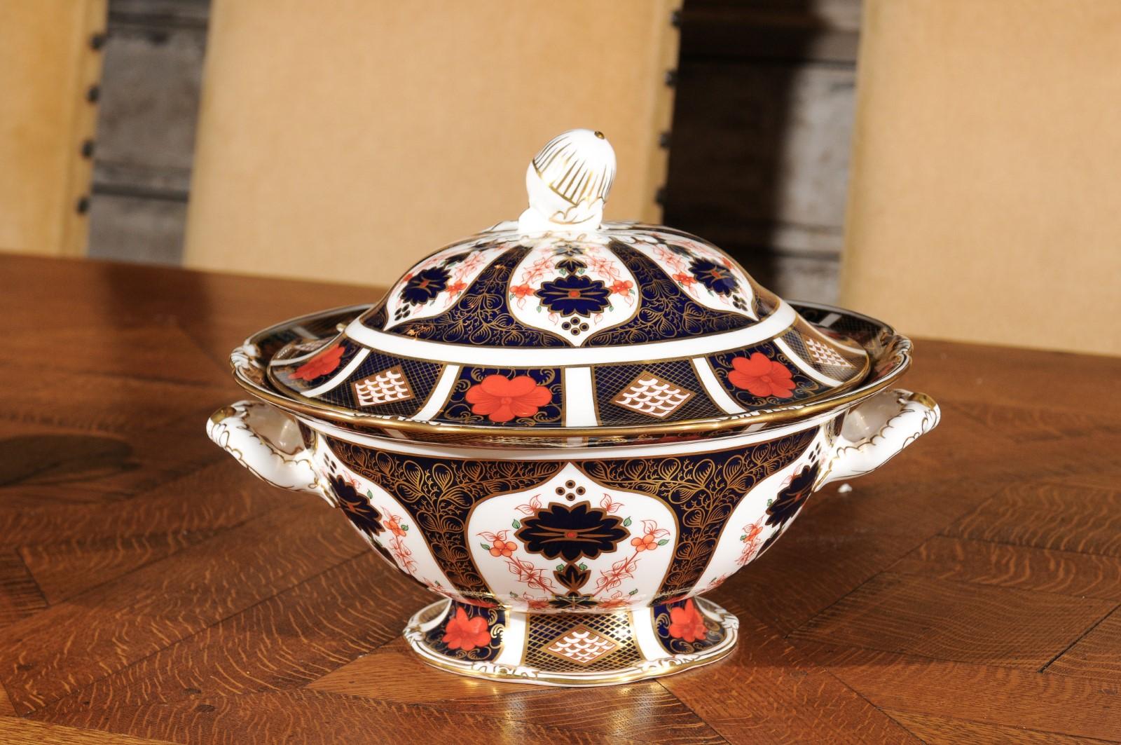 English Royal Crown Derby Porcelain Tureen with Old Imari 1128 Pattern 2