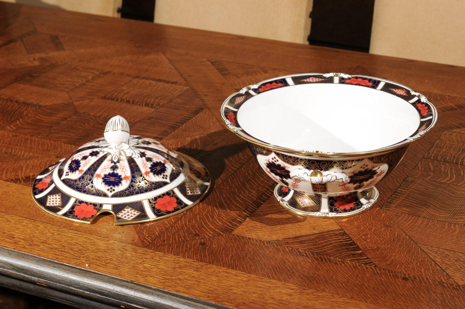 English Royal Crown Derby Porcelain Tureen with Old Imari 1128 Pattern 4