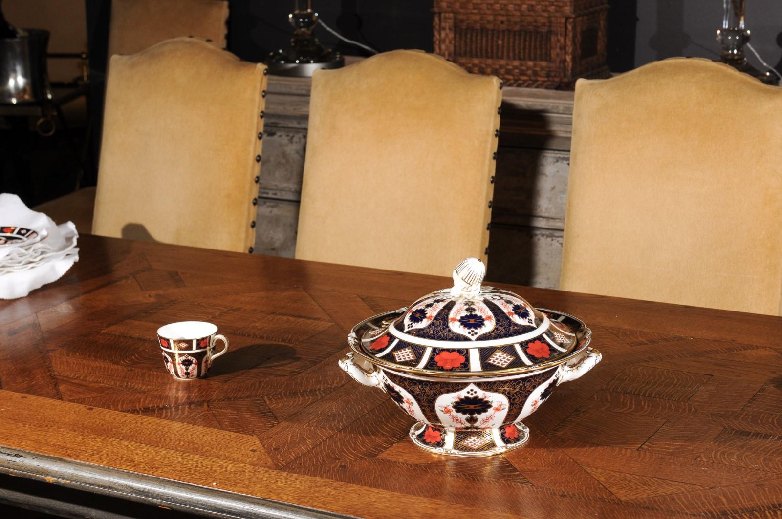 English Royal Crown Derby Porcelain Tureen with Old Imari 1128 Pattern 1