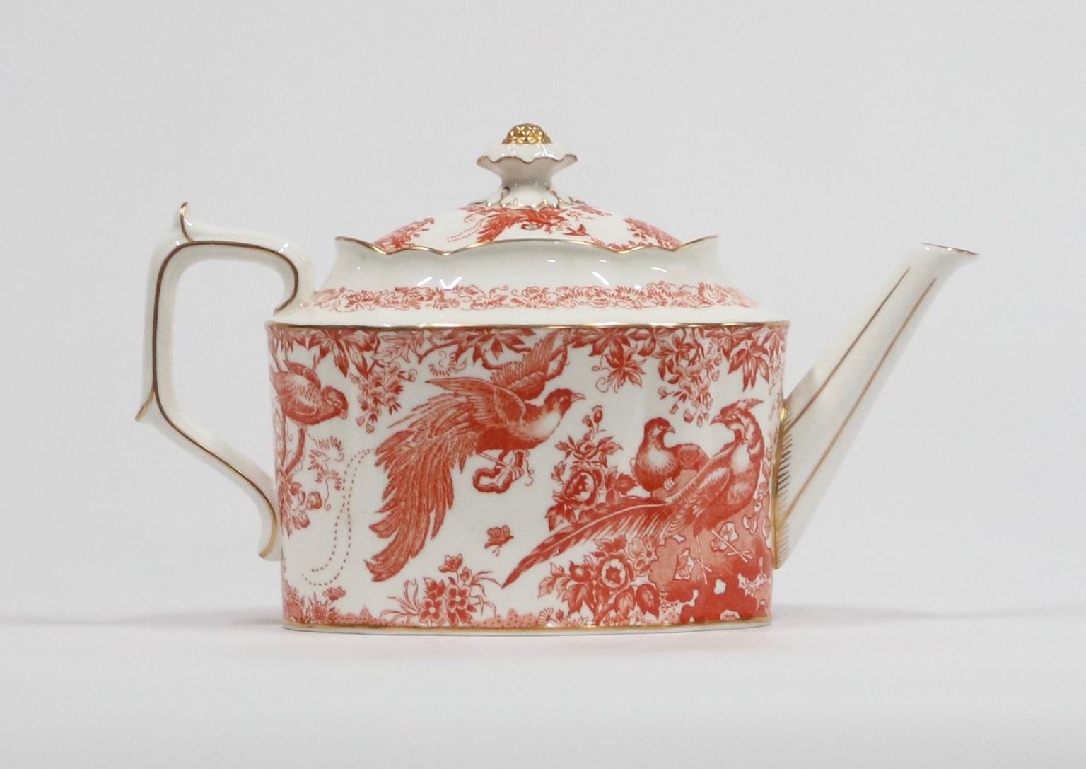 Chinoiserie English Royal Crown Derby 'Red Aves' Bone China Tea Set