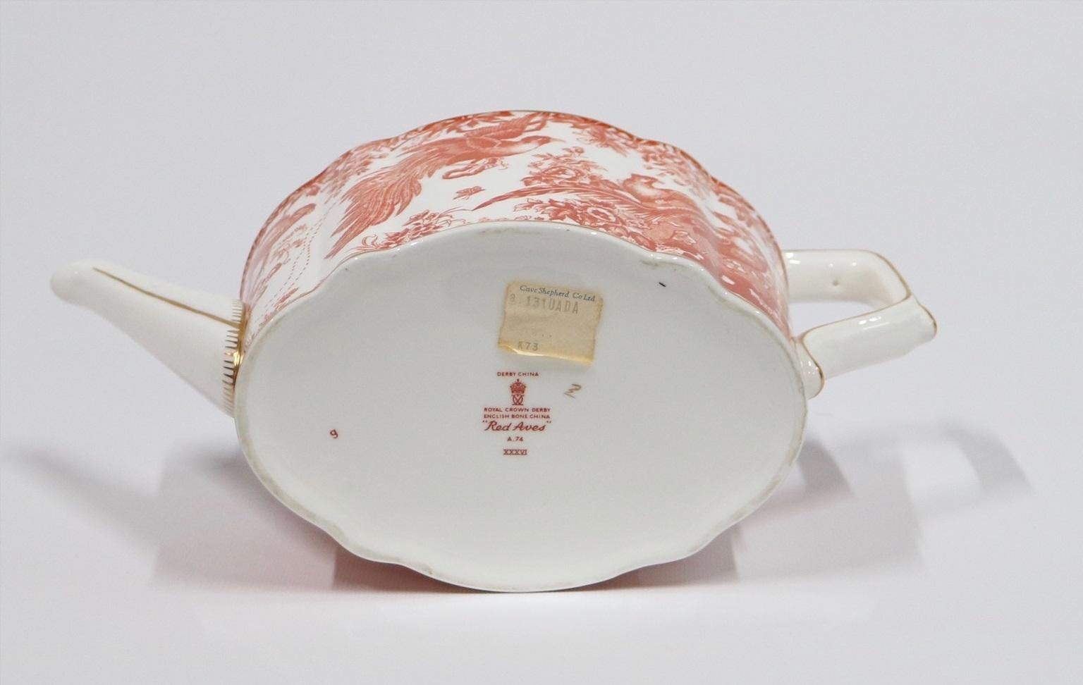 Late 20th Century English Royal Crown Derby 'Red Aves' Bone China Tea Set