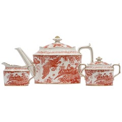 English Royal Crown Derby 'Red Aves' Bone China Tea Set