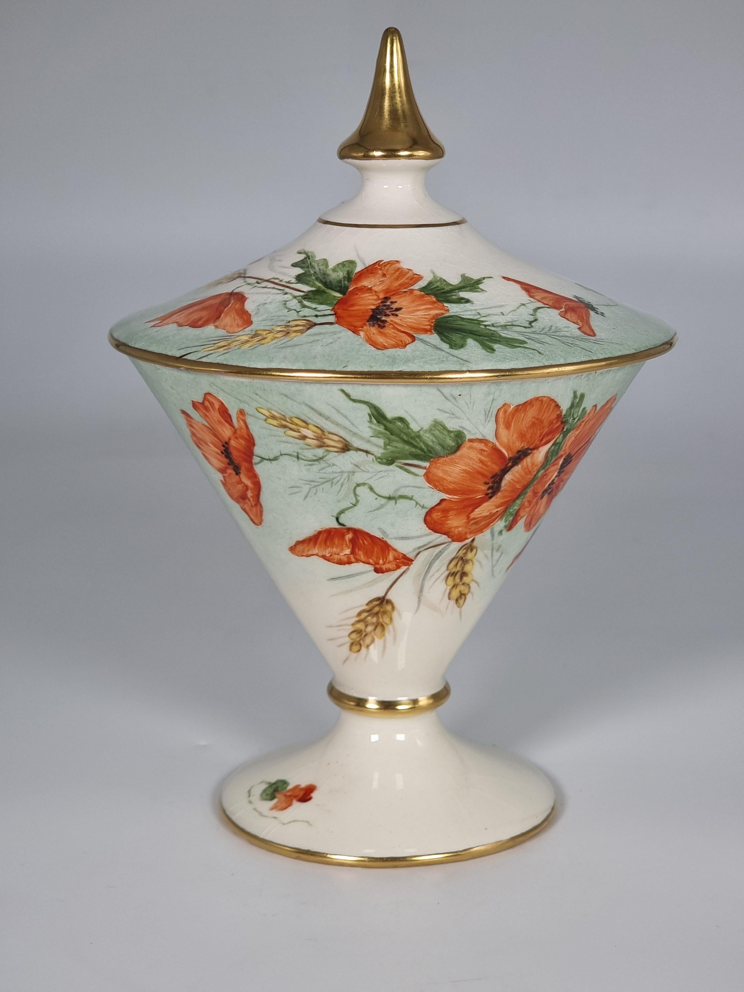 Hand-Crafted English Royal Winton hand painted vase and cover, Art Deco, circa 1930 For Sale