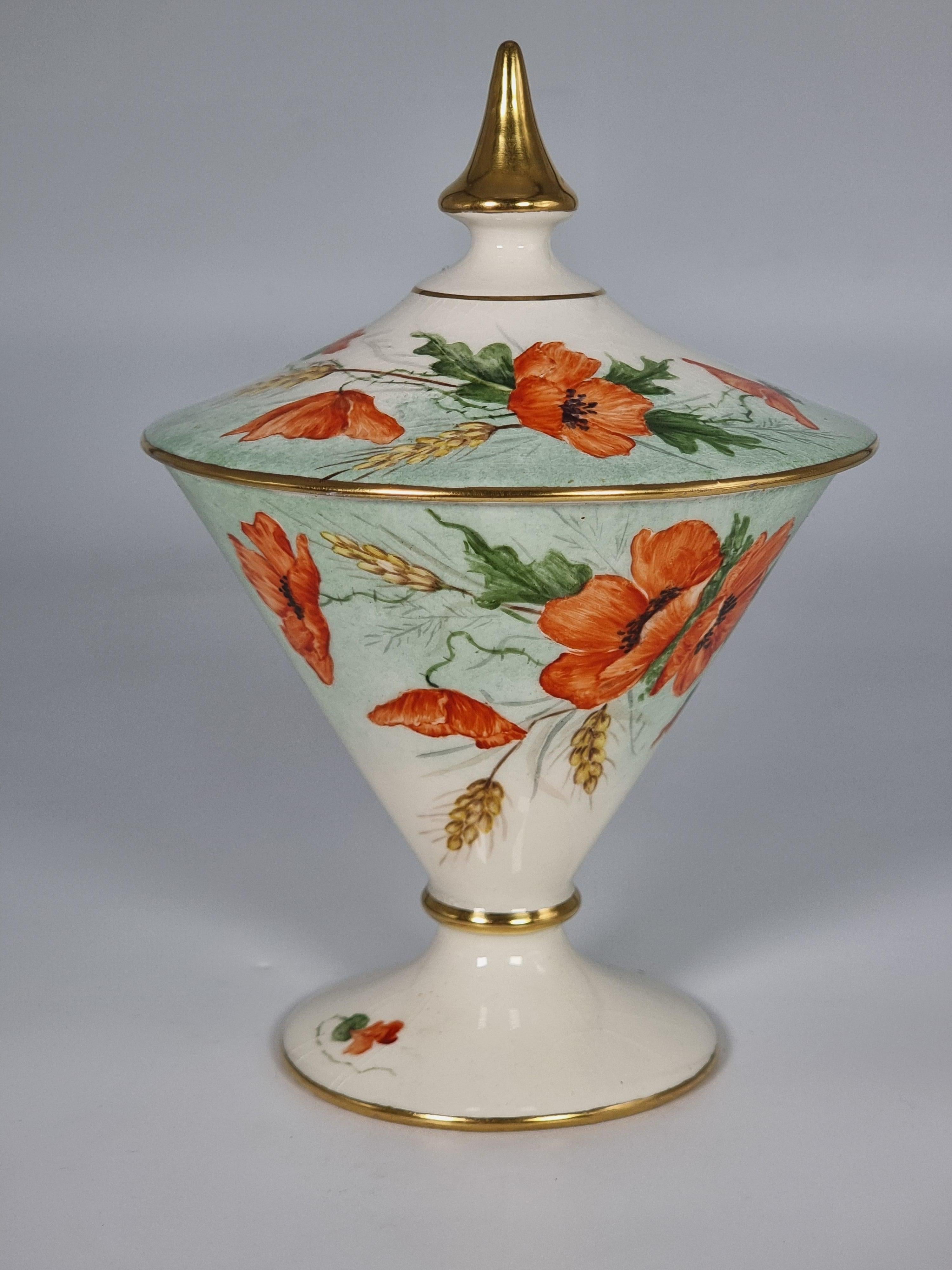 20th Century English Royal Winton hand painted vase and cover, Art Deco, circa 1930 For Sale