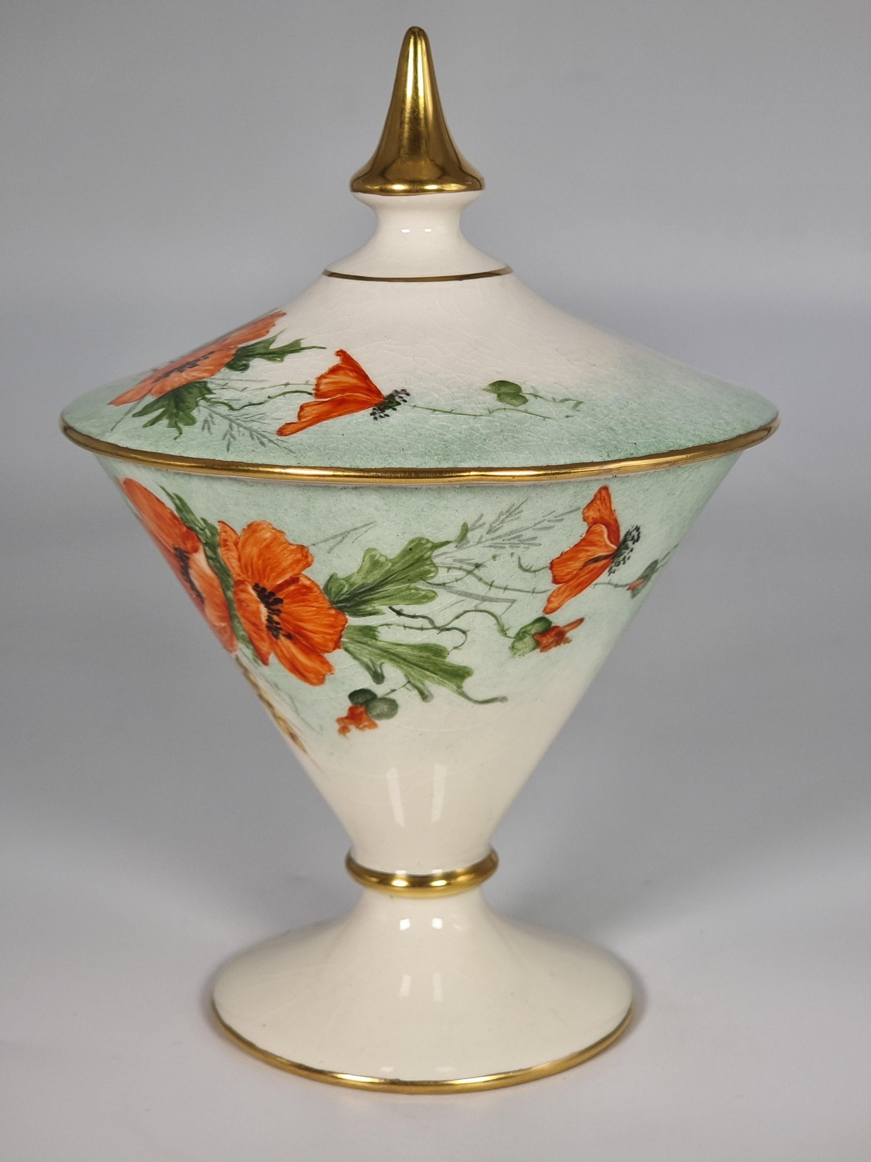 Porcelain English Royal Winton hand painted vase and cover, Art Deco, circa 1930 For Sale