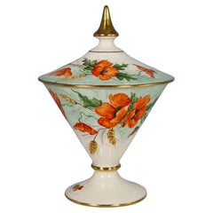 Jarrón y tapa ingleses Royal Winton pintados a mano, Art Decó, circa 1930