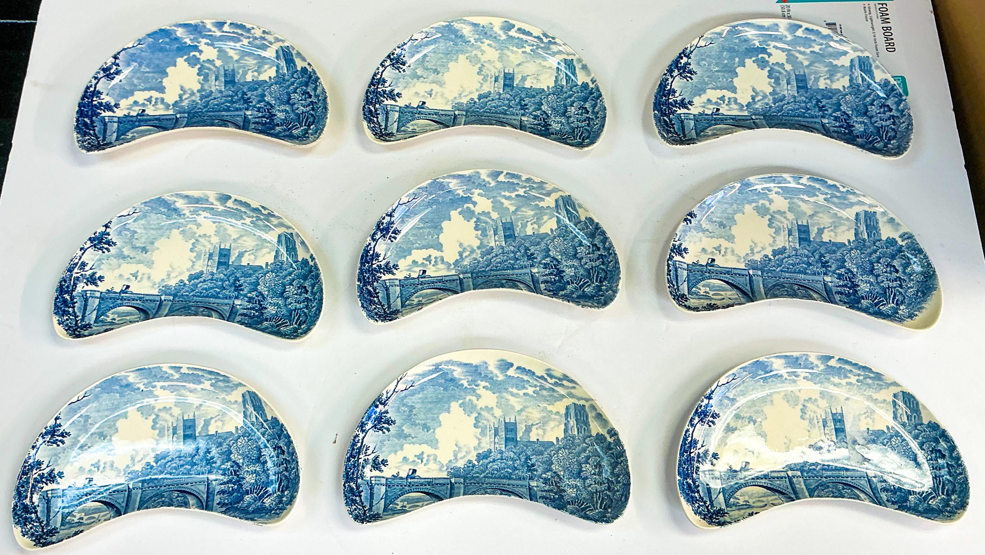 English Royal Worcester Blue & White Transferware Porcelain Bone Dishes - S/9 In Good Condition For Sale In Kennesaw, GA