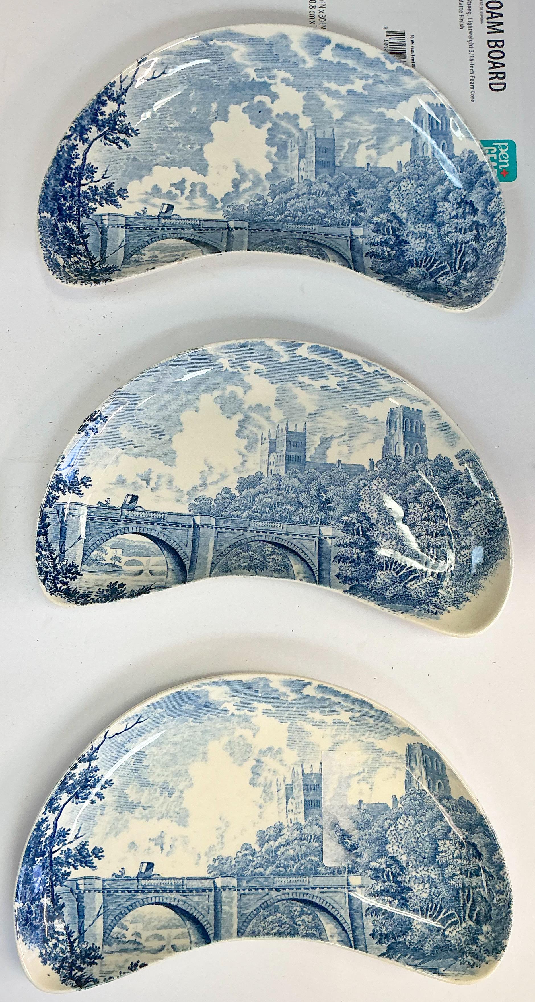 English Royal Worcester Blue & White Transferware Porcelain Bone Dishes - S/9 For Sale 1