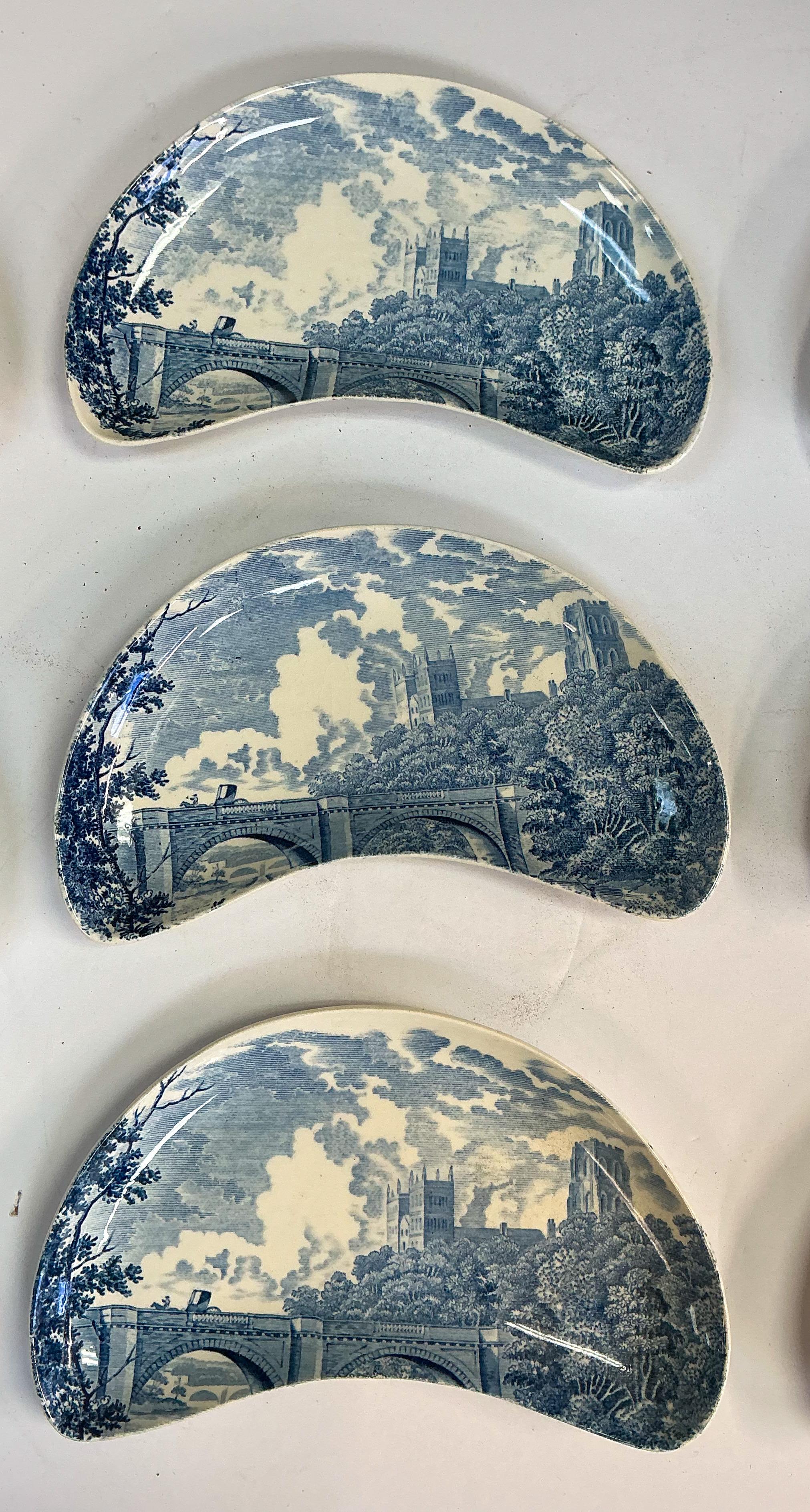 English Royal Worcester Blue & White Transferware Porcelain Bone Dishes - S/9 For Sale 2