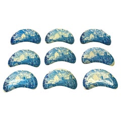 English Royal Worcester Blue & White Transferware Porcelain Bone Dishes - S/9
