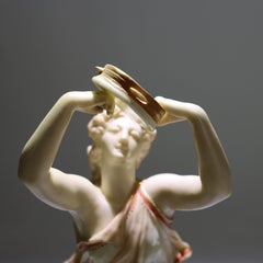 English Royal Worcester Porcelain Figure of Classical Woman & Tambourine c1890