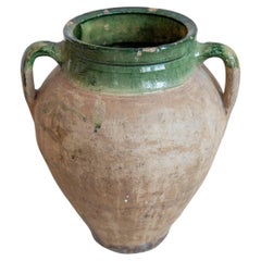 English Rustic 1930s Terracotta Olive Oil Jar Circa 1930 with Green Glazed Top