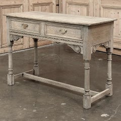 English Rustic Antique Side Table in Stripped Oak