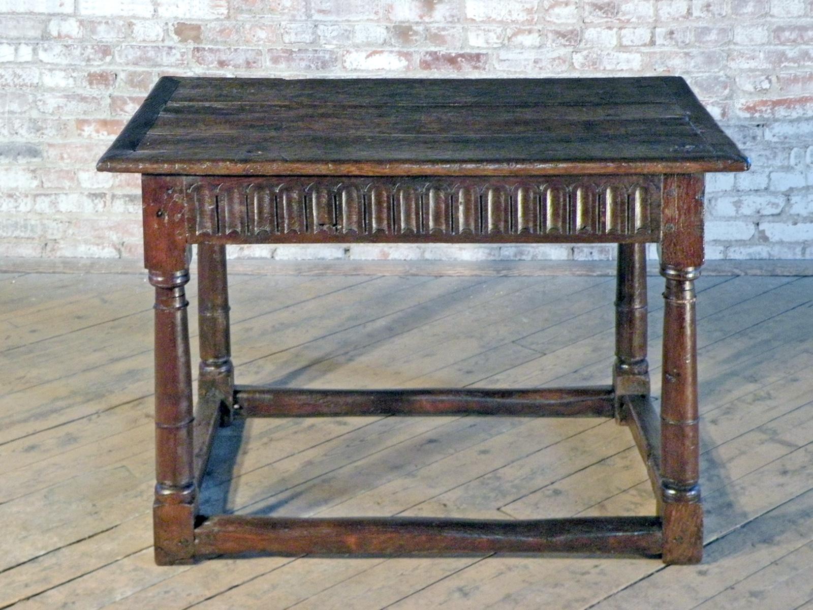 Carved English Rustic Late Elizabethan / Charles I Oak Center or End Table