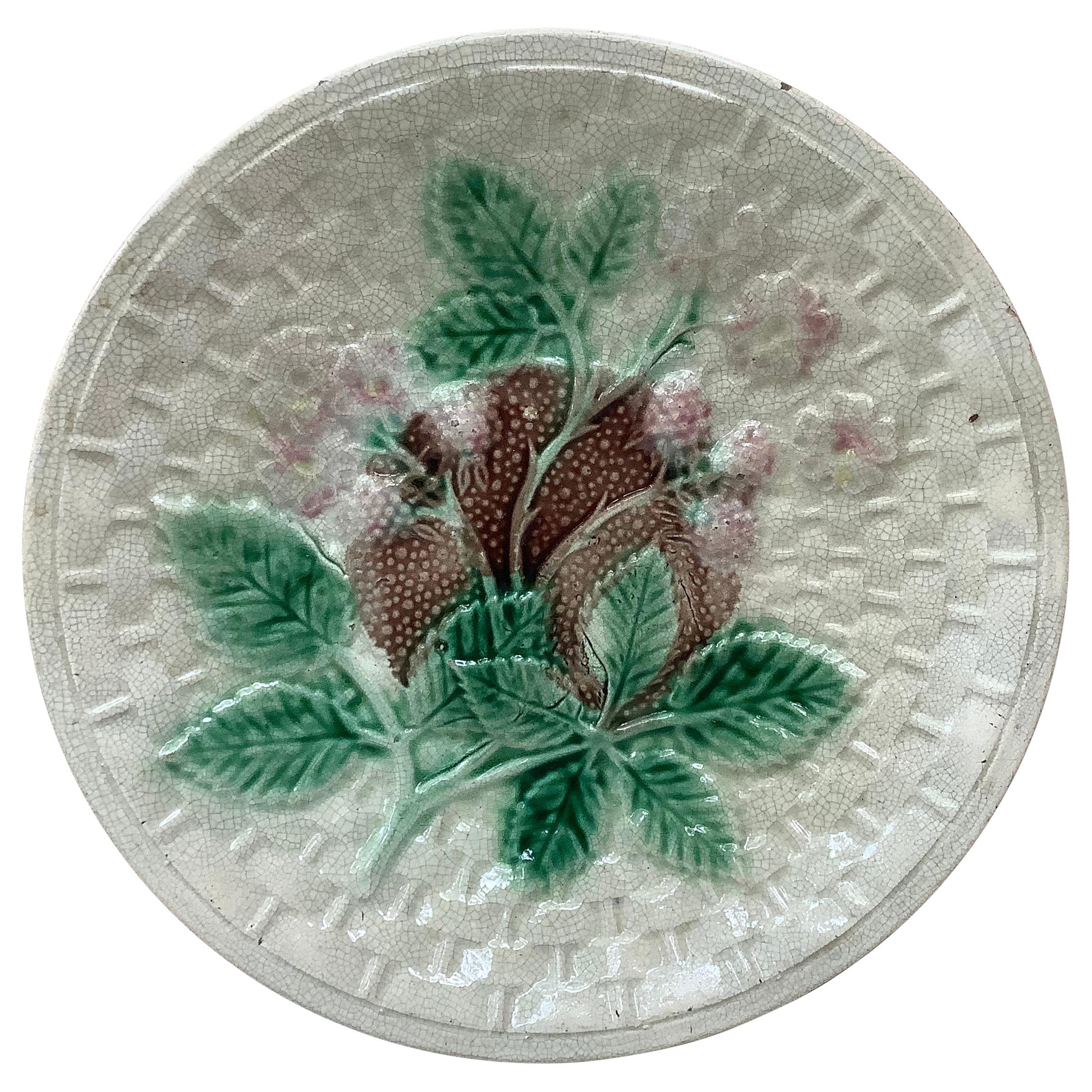 English Rustic Majolica Blackberries Plate, circa 1890