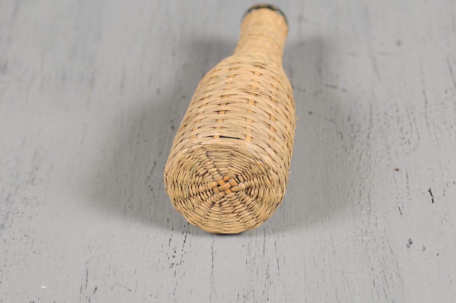 English Rustic Straw Covered Bottle with its Cork from the 19th Century 4