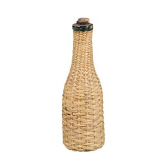 English Rustic Straw Covered Bottle with its Cork from the 19th Century