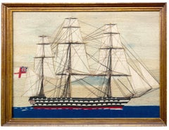 English Sailor's Woolwork of a Battleship with White Ensign