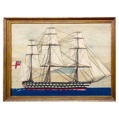English Sailor's Woolwork of a Battleship with White Ensign