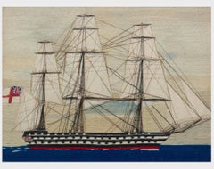 English Sailor's Woolwork of a Battleship with White Ensign