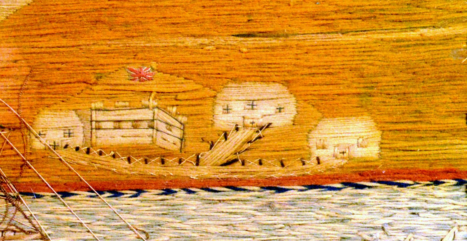 19th Century English Sailor's Woolwork or Woolie with Multiple Ships in a Bay