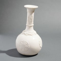 English salt glazed white stoneware water bottle by G.R. Booth & Co, 1839-1844