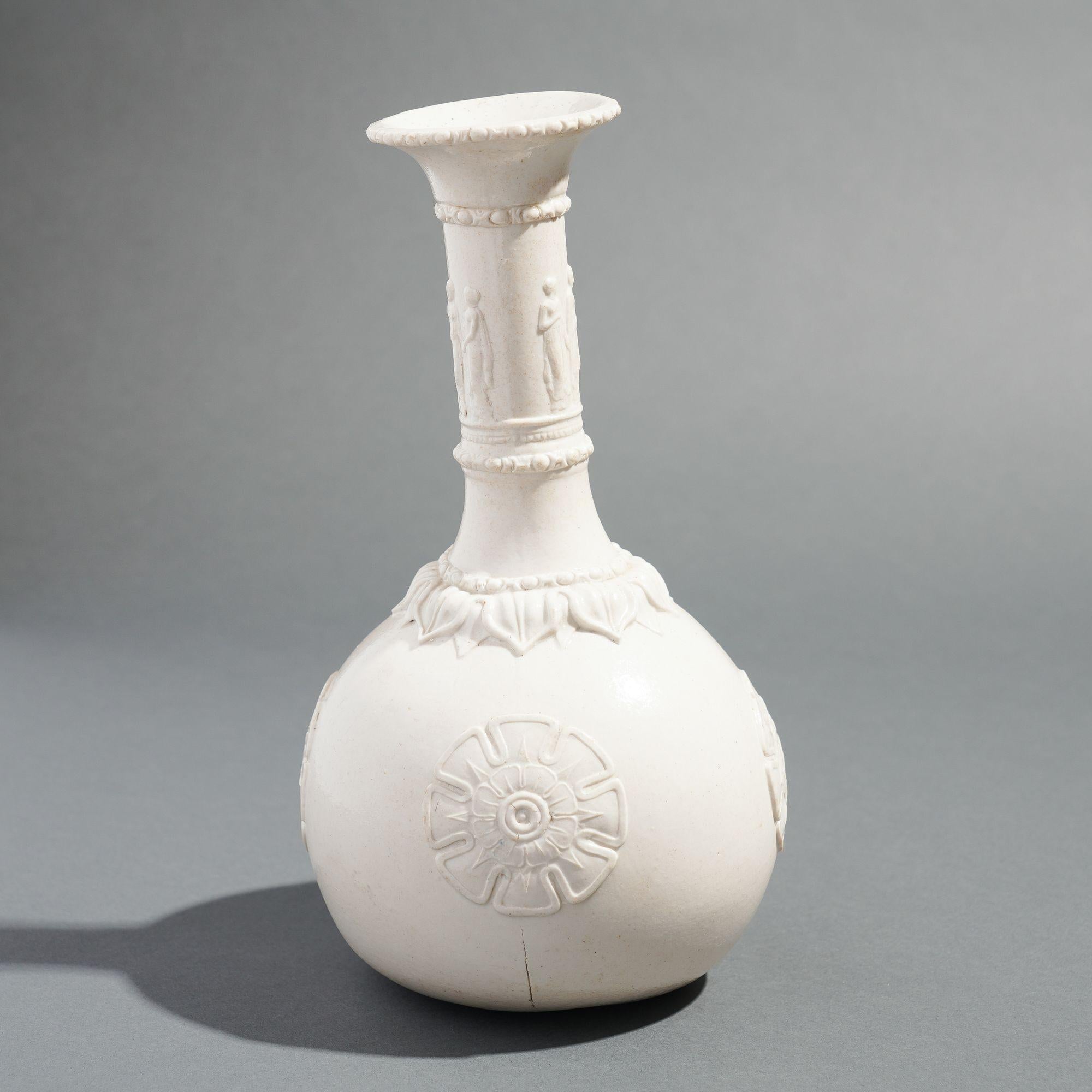 Englische Salzglasierte Wasserflasche aus weißem Steingut von G.R. Booth's & Co, 1839-1844 im Zustand „Starke Gebrauchsspuren“ im Angebot in Kenilworth, IL