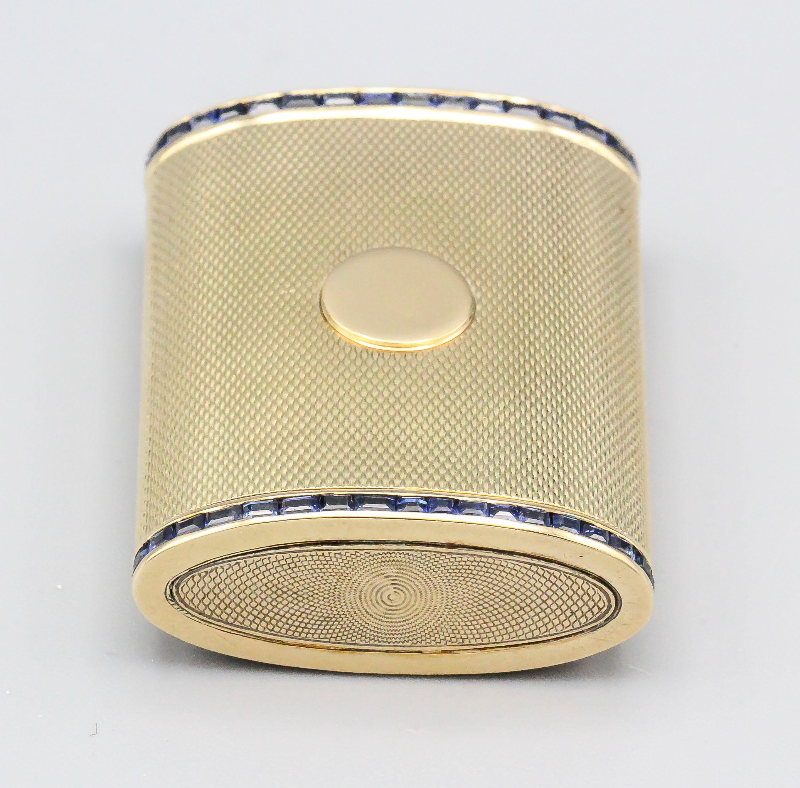 Square Cut English Sapphire 18 Karat Gold Sliding Midcentury Pillbox