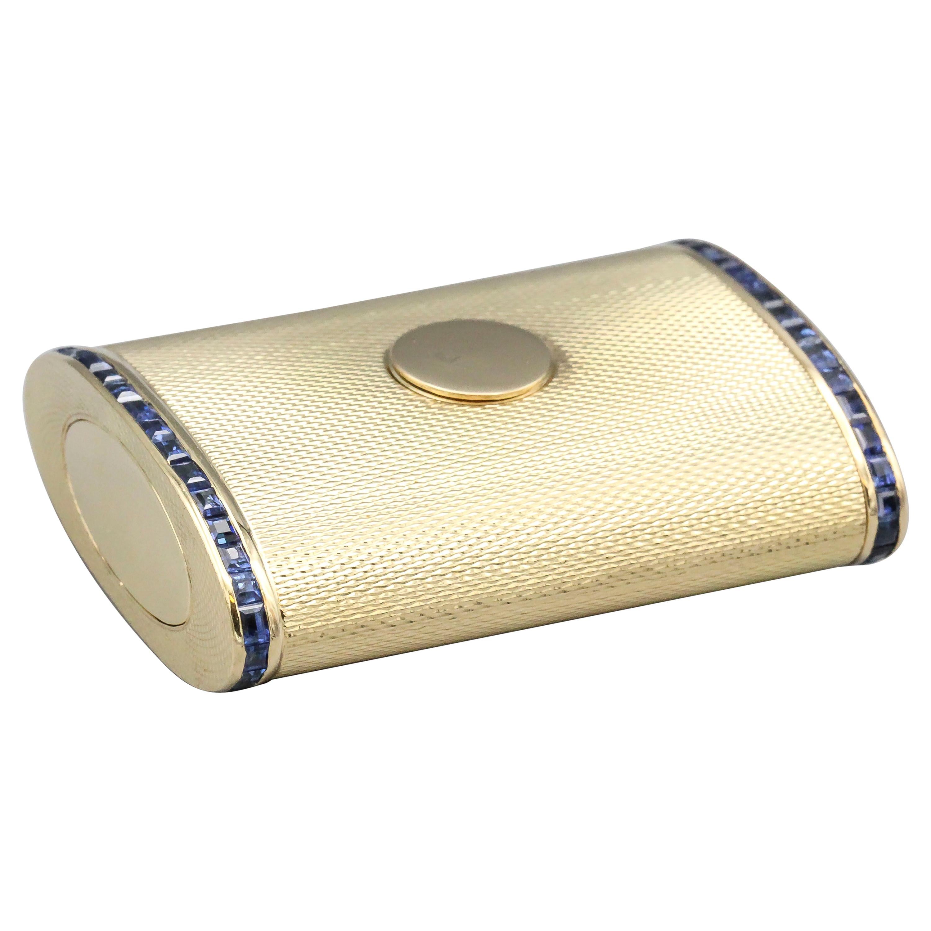 English Sapphire 18 Karat Gold Sliding Midcentury Pillbox