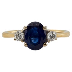 English Sapphire and Diamond 18K Two Tone Ring