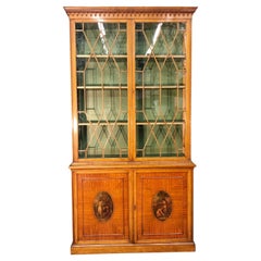 English Satinwood Adam Style China Cabinet / Bookcase, Late 19th Century