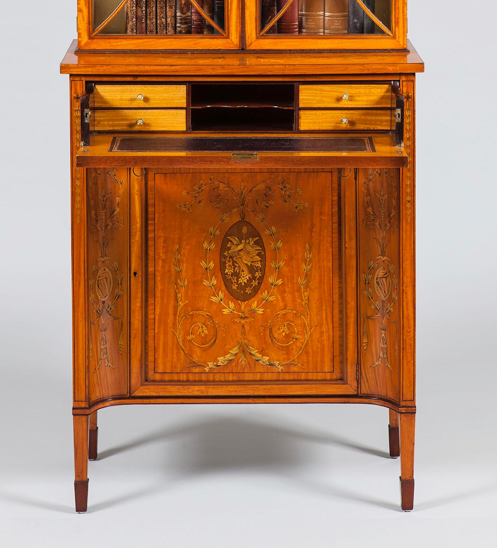 19th Century English Satinwood Bookcase Cabinet in the Neoclassical Style For Sale