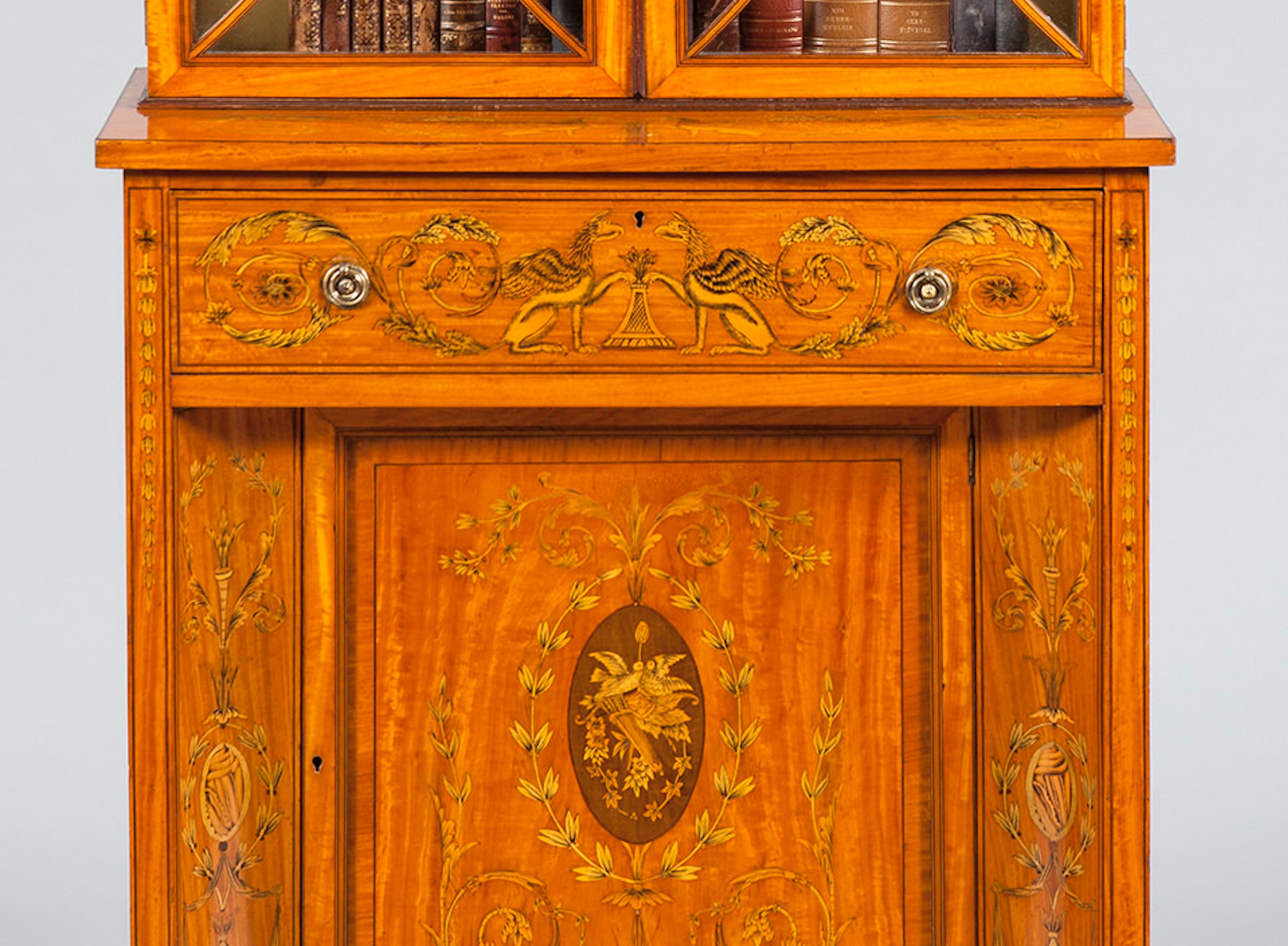 English Satinwood Bookcase Cabinet in the Neoclassical Style For Sale 1