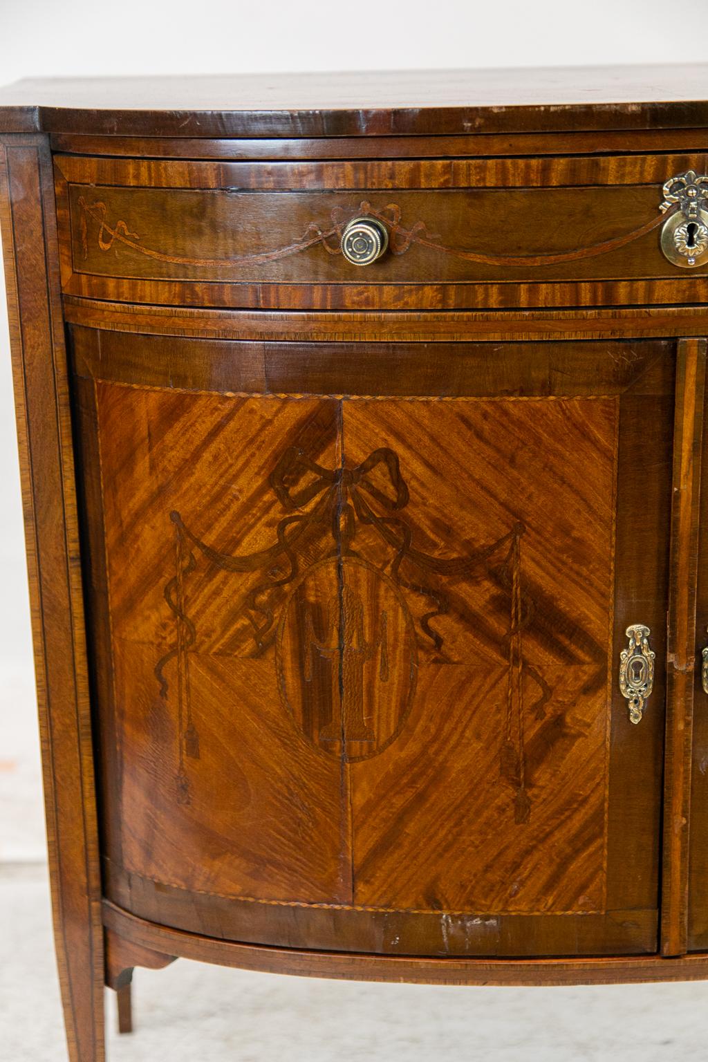 Inlay English Satinwood Console Cabinet For Sale