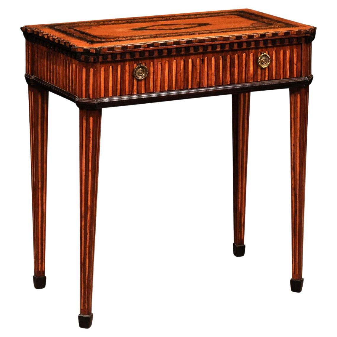 English Satinwood Inlaid Console Table with Shell Marquetry Inlay For Sale