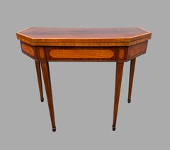 English George III Satinwood Inlaid Mahogany Games Table with Inset Leather Top