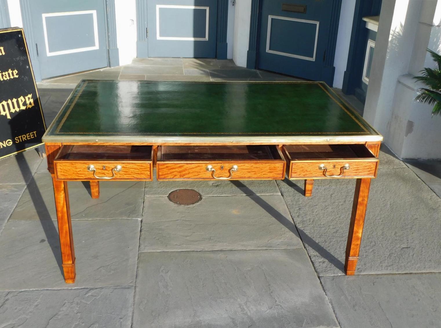 English Satinwood & Leather Top Brass Mounted Six Drawer Partners Desk, C 1780  For Sale 7