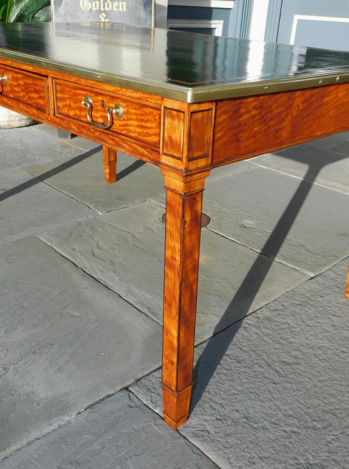 English Satinwood & Leather Top Brass Mounted Six Drawer Partners Desk, C 1780  For Sale 8