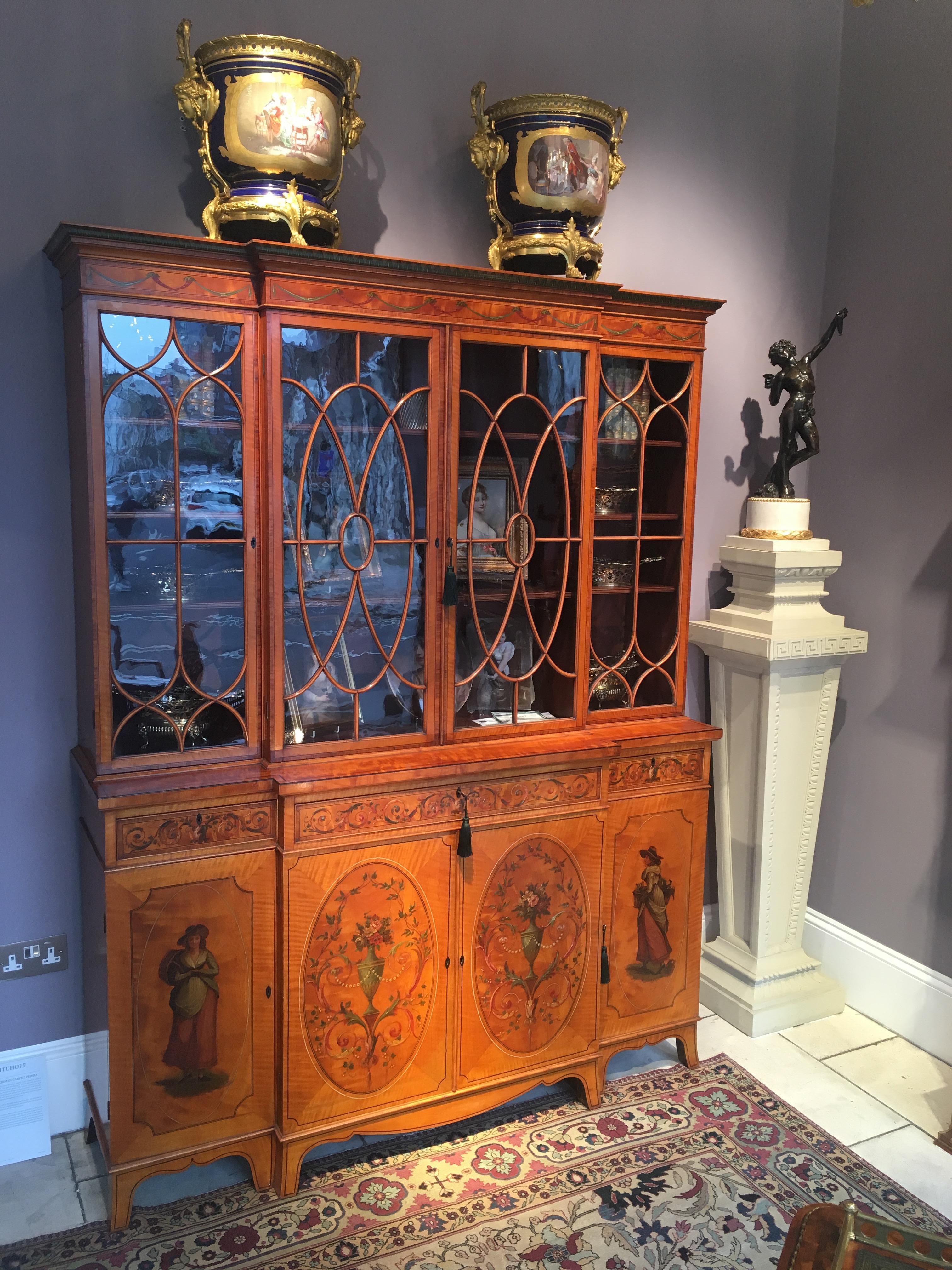 19th Century English Satinwood Library Bookcase with Neoclassical Decoration For Sale