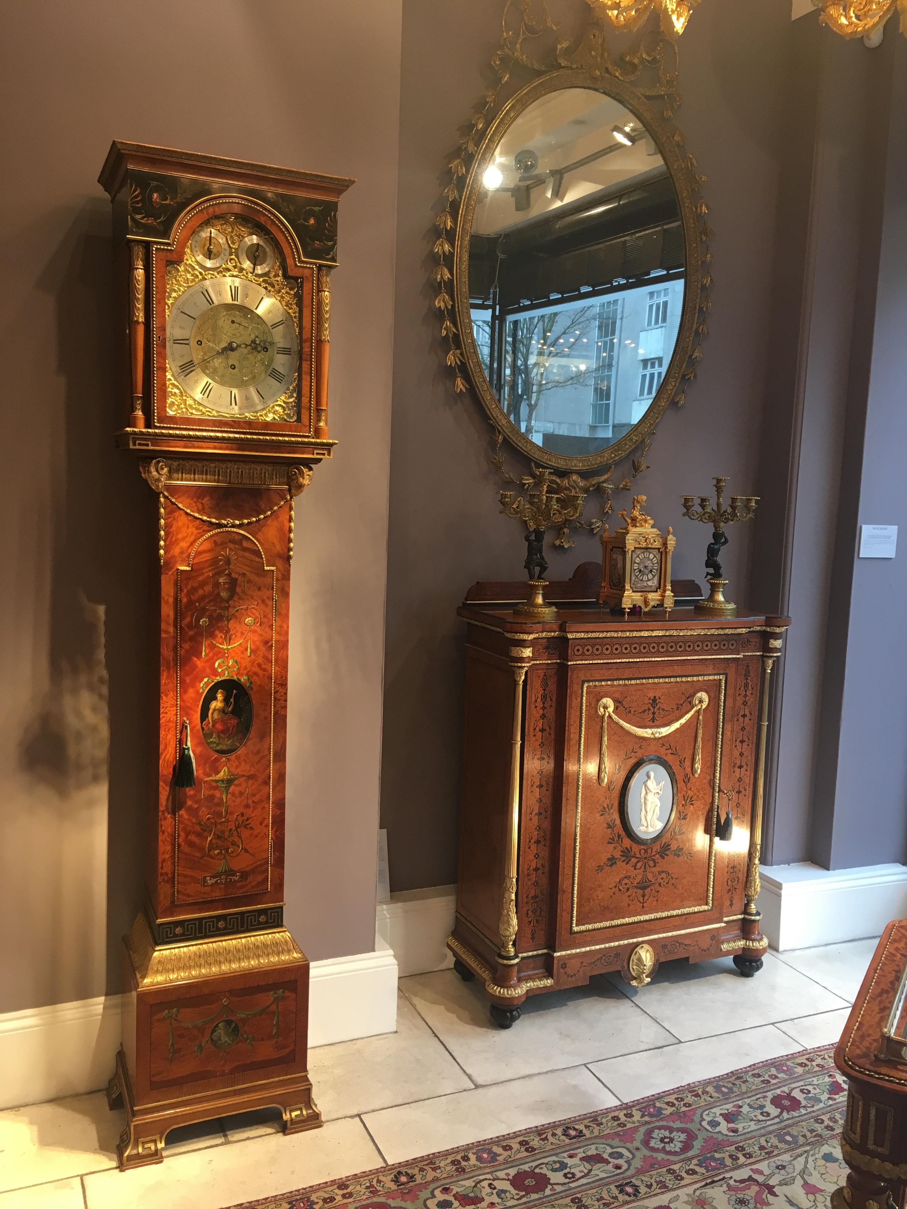 English Satinwood Longcase Clock in the Neoclassical Style For Sale 1