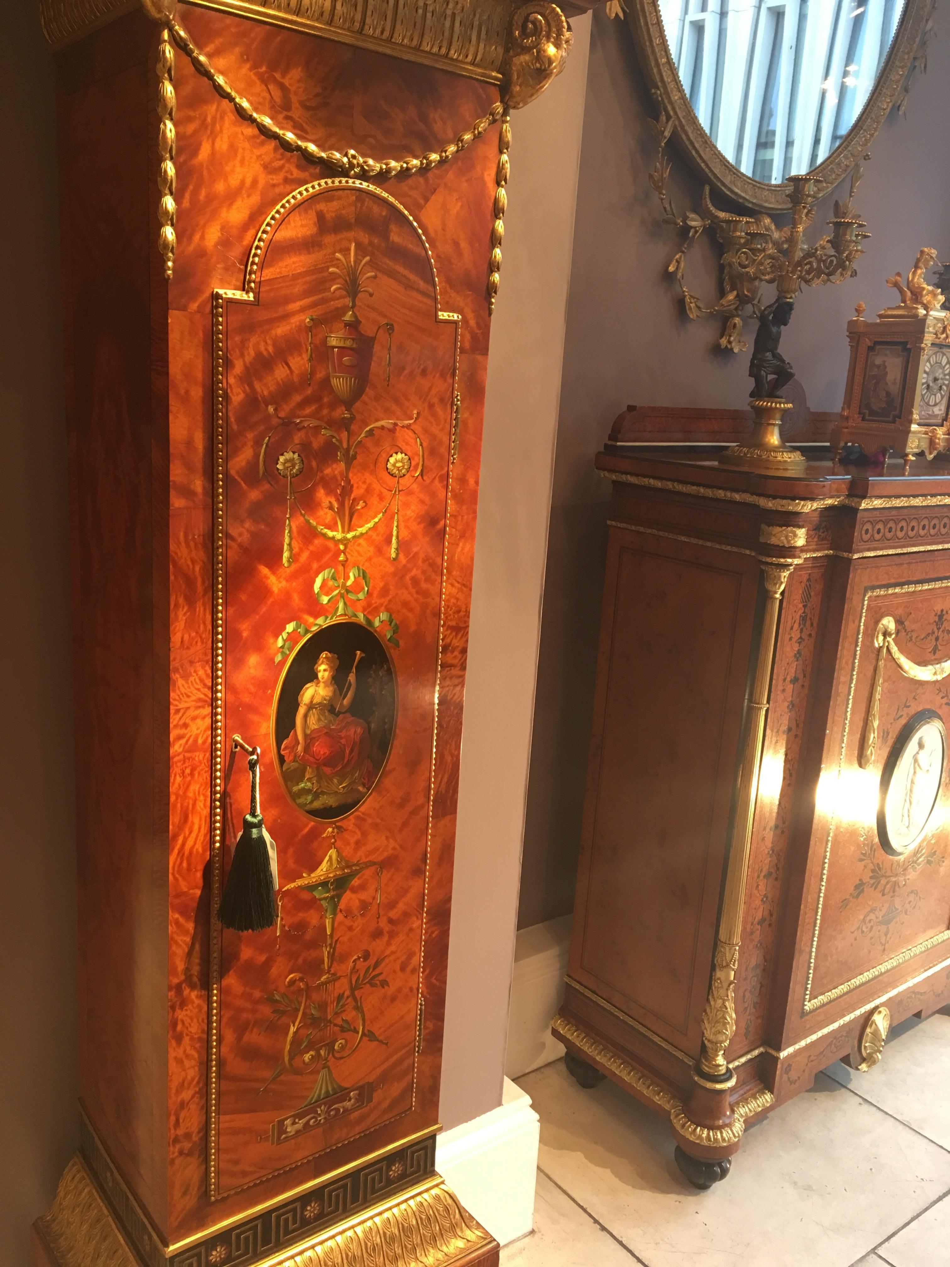 English Satinwood Longcase Clock in the Neoclassical Style For Sale 2