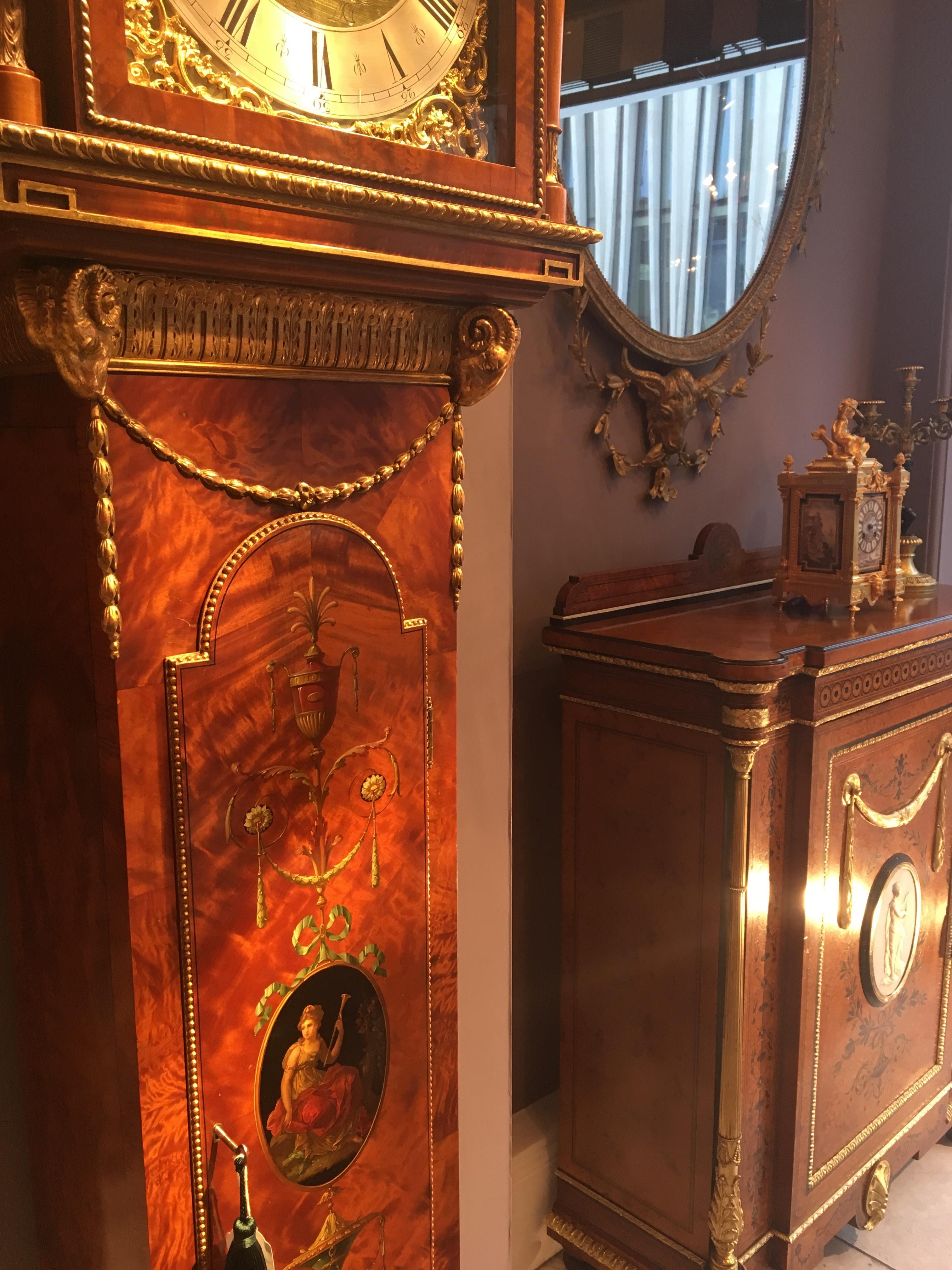 English Satinwood Longcase Clock in the Neoclassical Style For Sale 4
