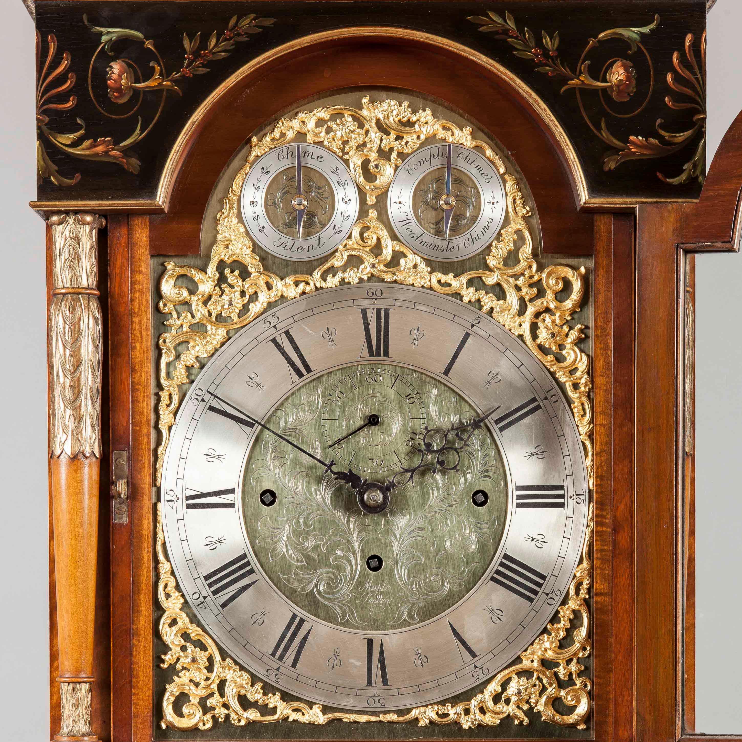 English Satinwood Longcase Clock in the Neoclassical Style In Good Condition For Sale In London, GB