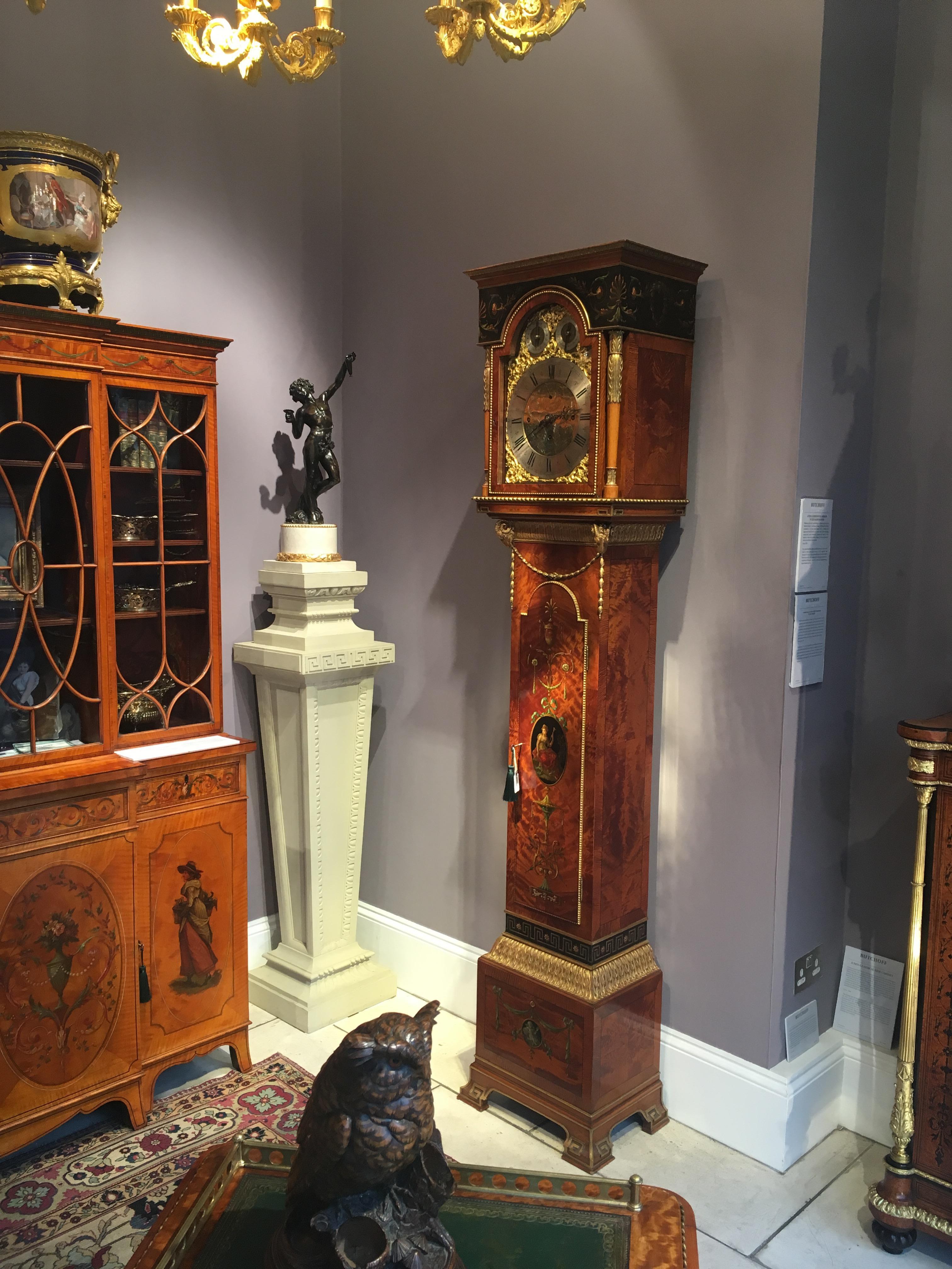 19th Century English Satinwood Longcase Clock in the Neoclassical Style For Sale