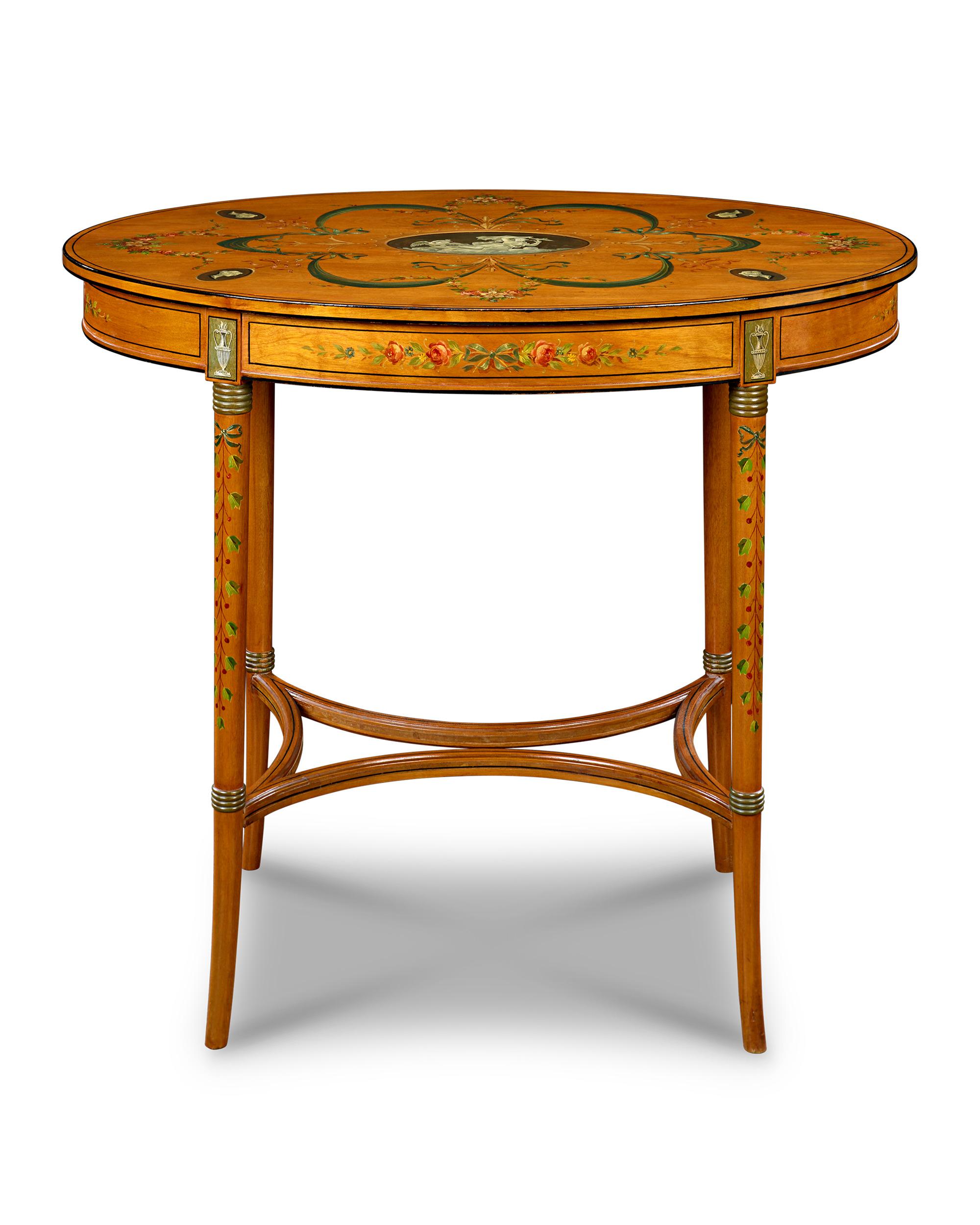 Hand-Painted English Satinwood Parlor Tables For Sale