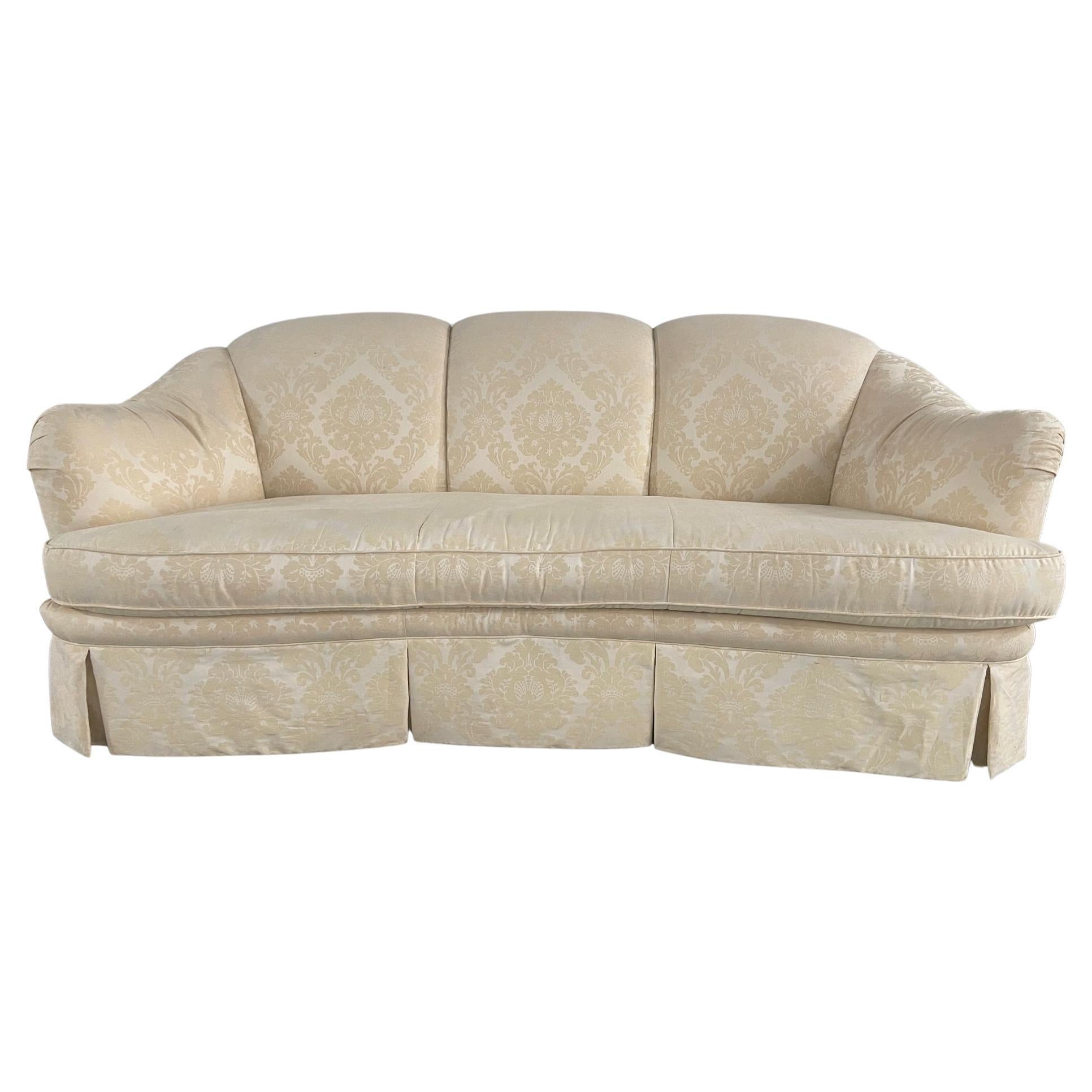 English Scalloped Style Arm Sofa with a Serpentine Front, 20th Century For Sale