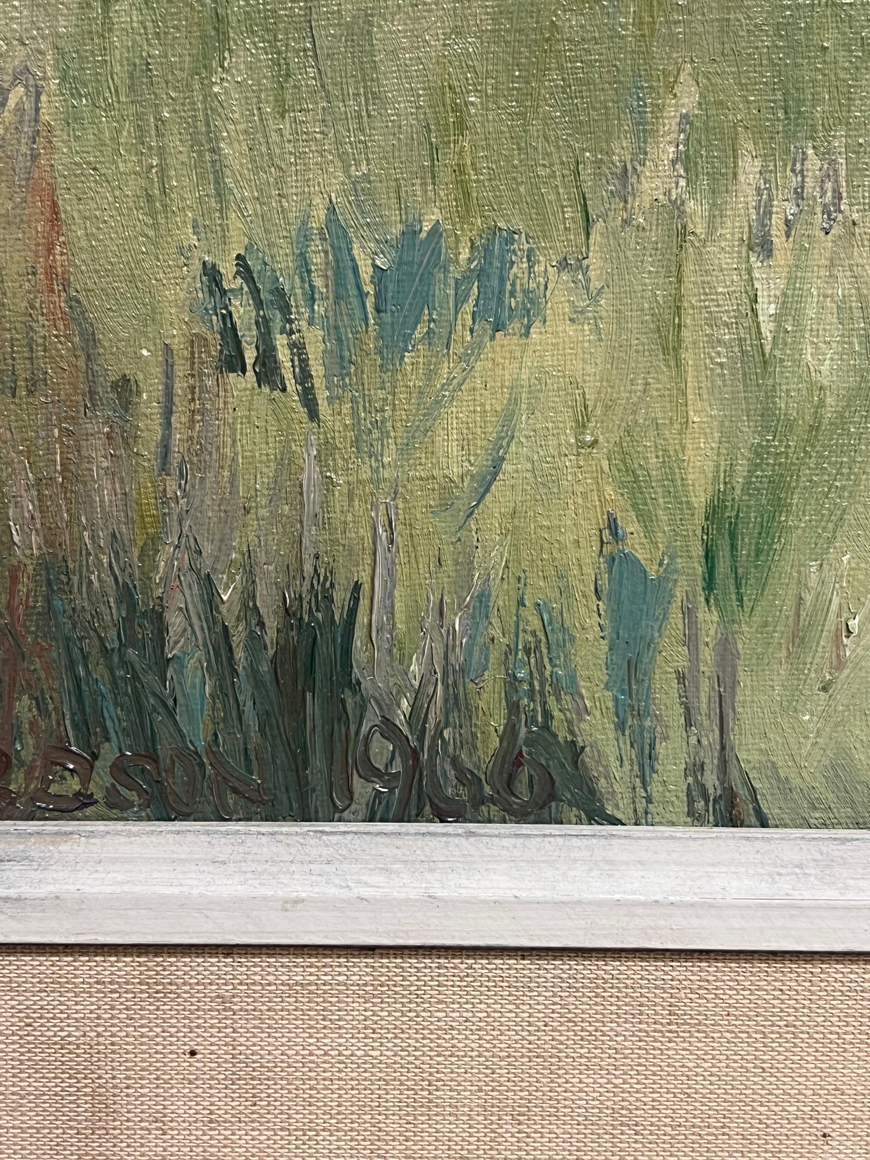 Feine englische Sportkunst Ölgemälde Rennpferd im Paddock Signiert & datiert 1966 im Angebot 7