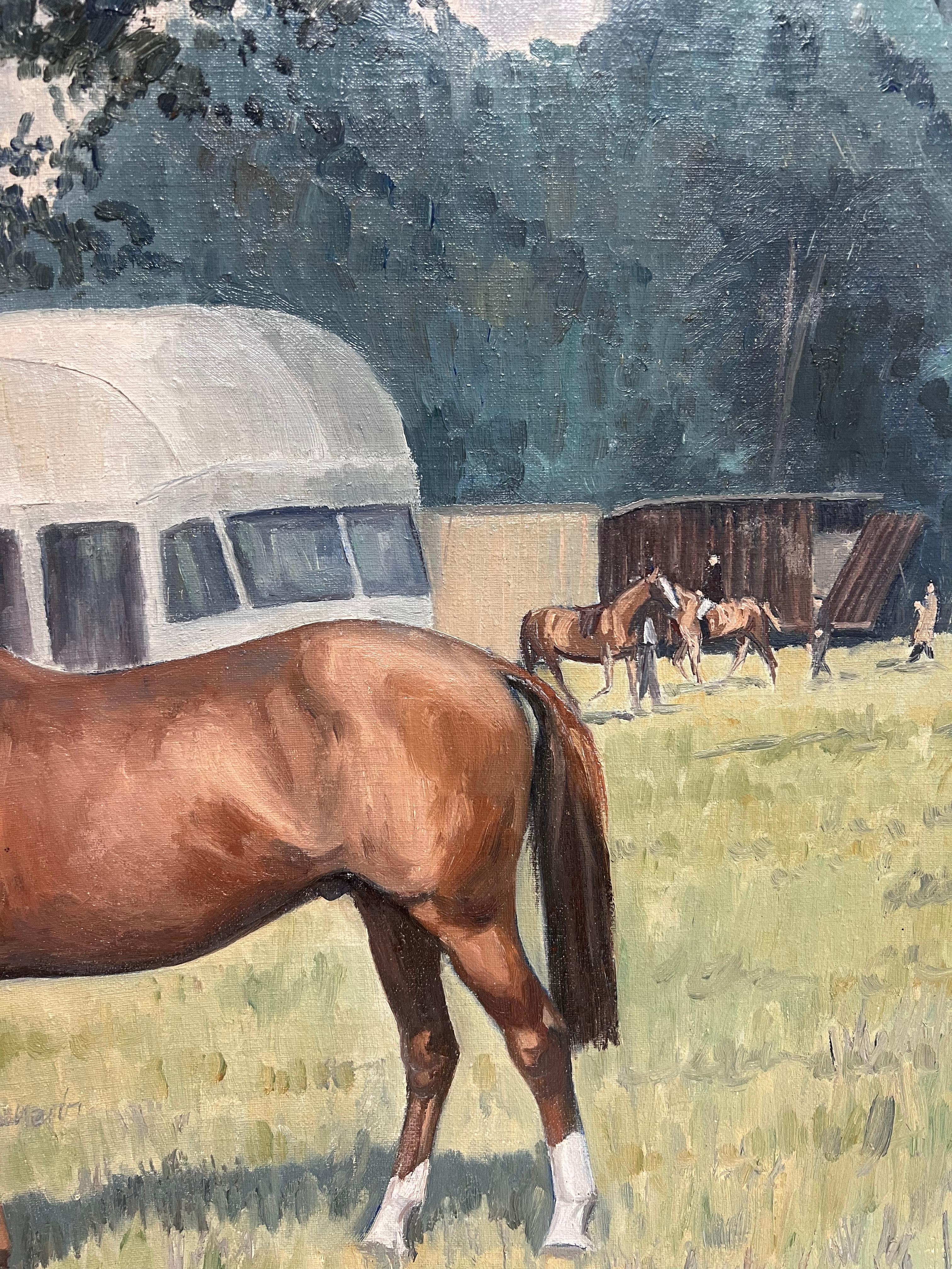 Feine englische Sportkunst Ölgemälde Rennpferd im Paddock Signiert & datiert 1966 (Englische Schule), Painting, von English School, 1966