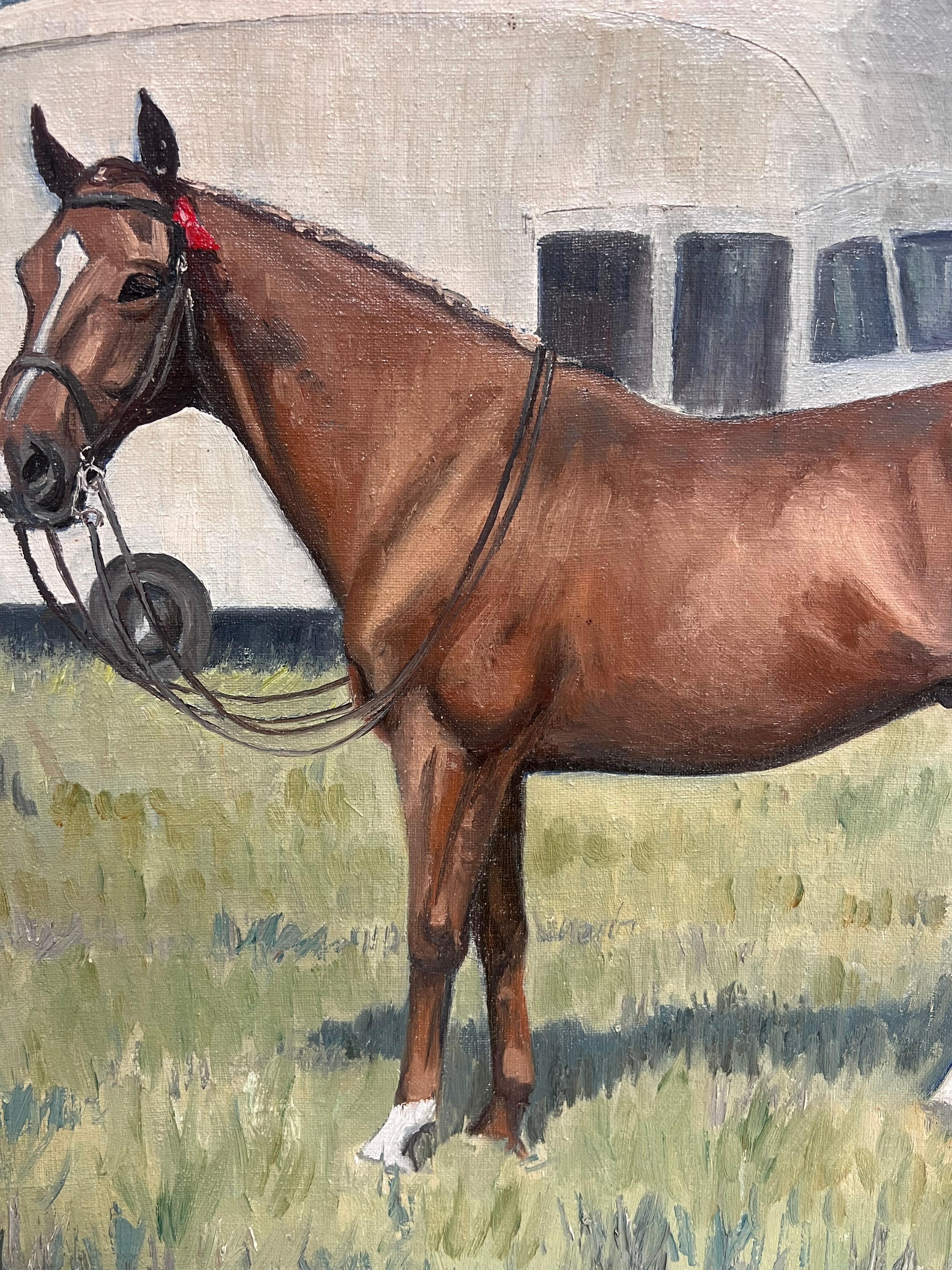 Feine englische Sportkunst Ölgemälde Rennpferd im Paddock Signiert & datiert 1966 im Angebot 2