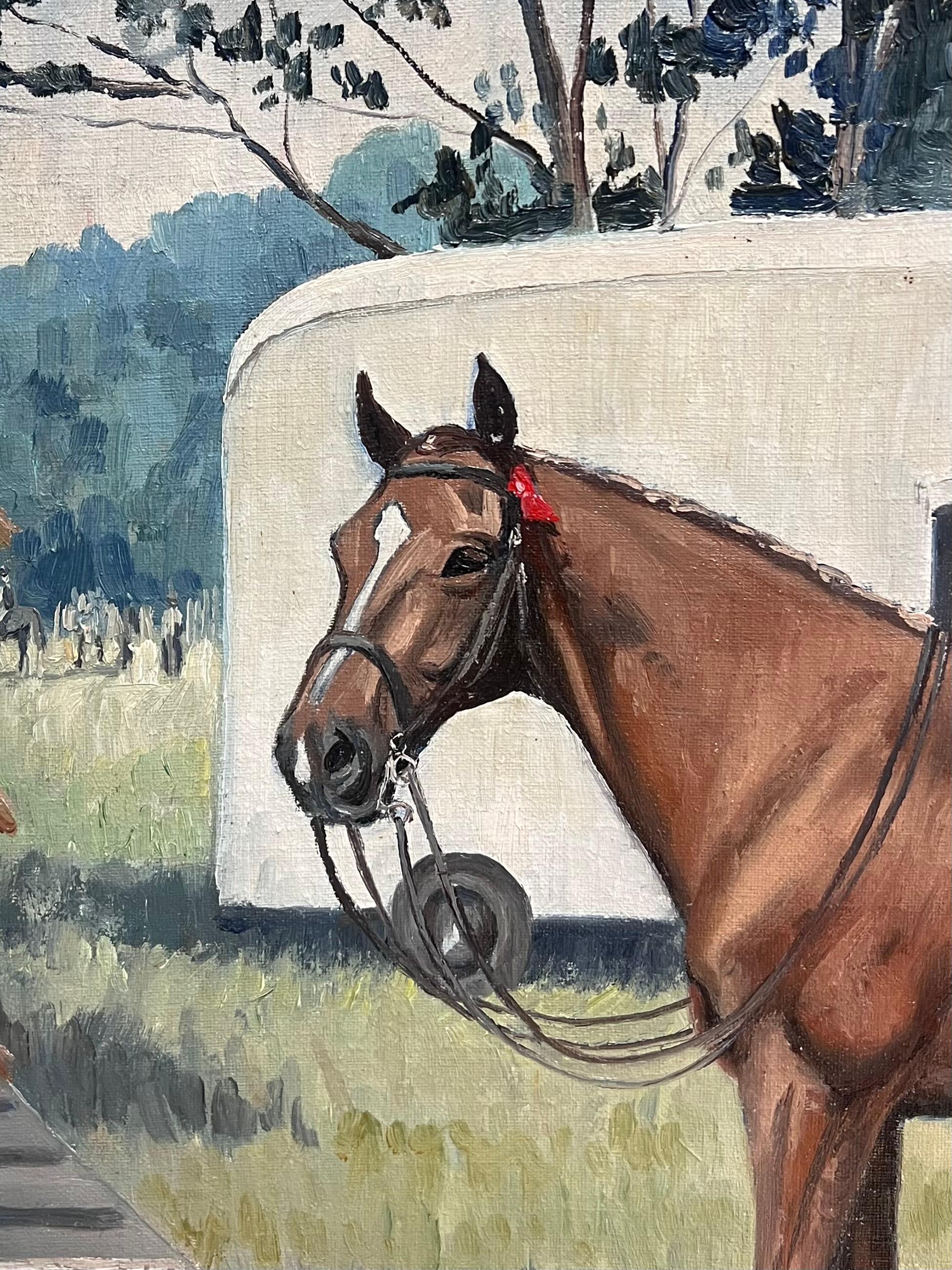 Feine englische Sportkunst Ölgemälde Rennpferd im Paddock Signiert & datiert 1966 im Angebot 4